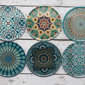 Tin Coaster Set of 6: Mediterranean Tile Designs