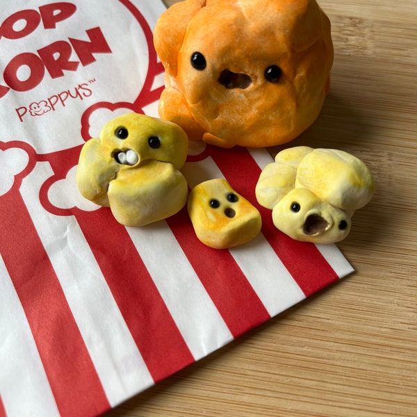 Popkern mystery bags/Blind bag/POPCORN SCULPTURES/Fake food/Polymer clay fake popcorn/Desk buddies/Handmade happy popcorn friends