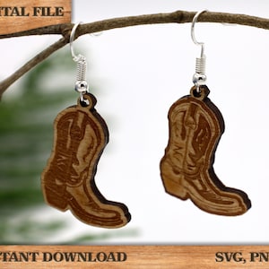 Country Boot Themed Earring SVG, PNG, dxf Digital File Instant Download