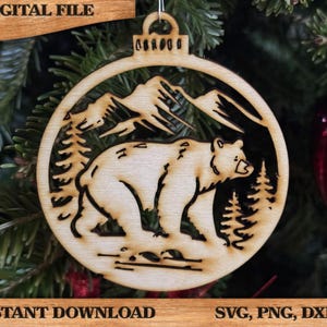 Bear Mountain Ornament Rustic DIY craft SVG, DXF Bear Scene Laser Cut File Instant Download
