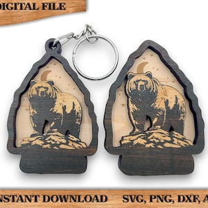 2 Layer Grizzly Bear Arrowhead Keychain and Magnet Craft Gift Souvenir SVG, png, dxf File Instant Download Bundle Commercial License