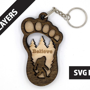 Bigfoot Keychain 2 Layer craft SVG, png, dxf File Instant Download