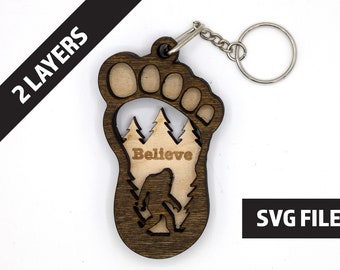 DIY 2 Layer Bigfoot Keychain craft SVG, png, dxf File Instant Download
