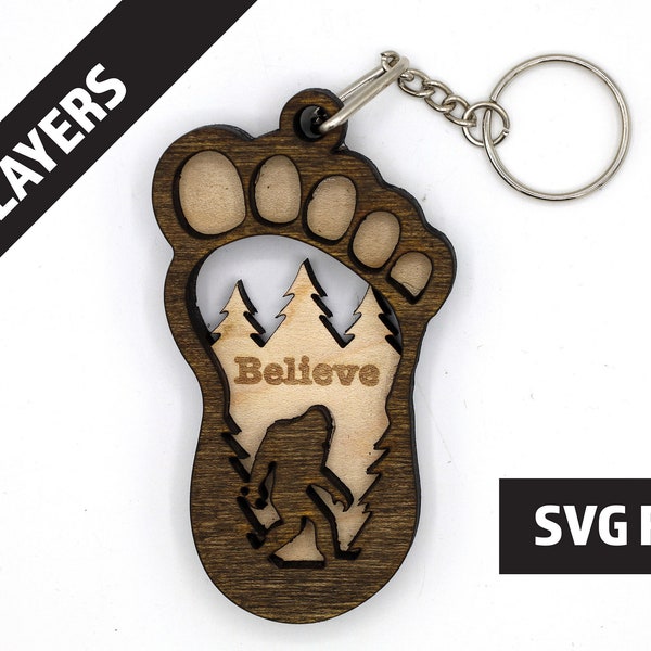 DIY 2 Layer Bigfoot Keychain craft SVG, png, dxf File Instant Download