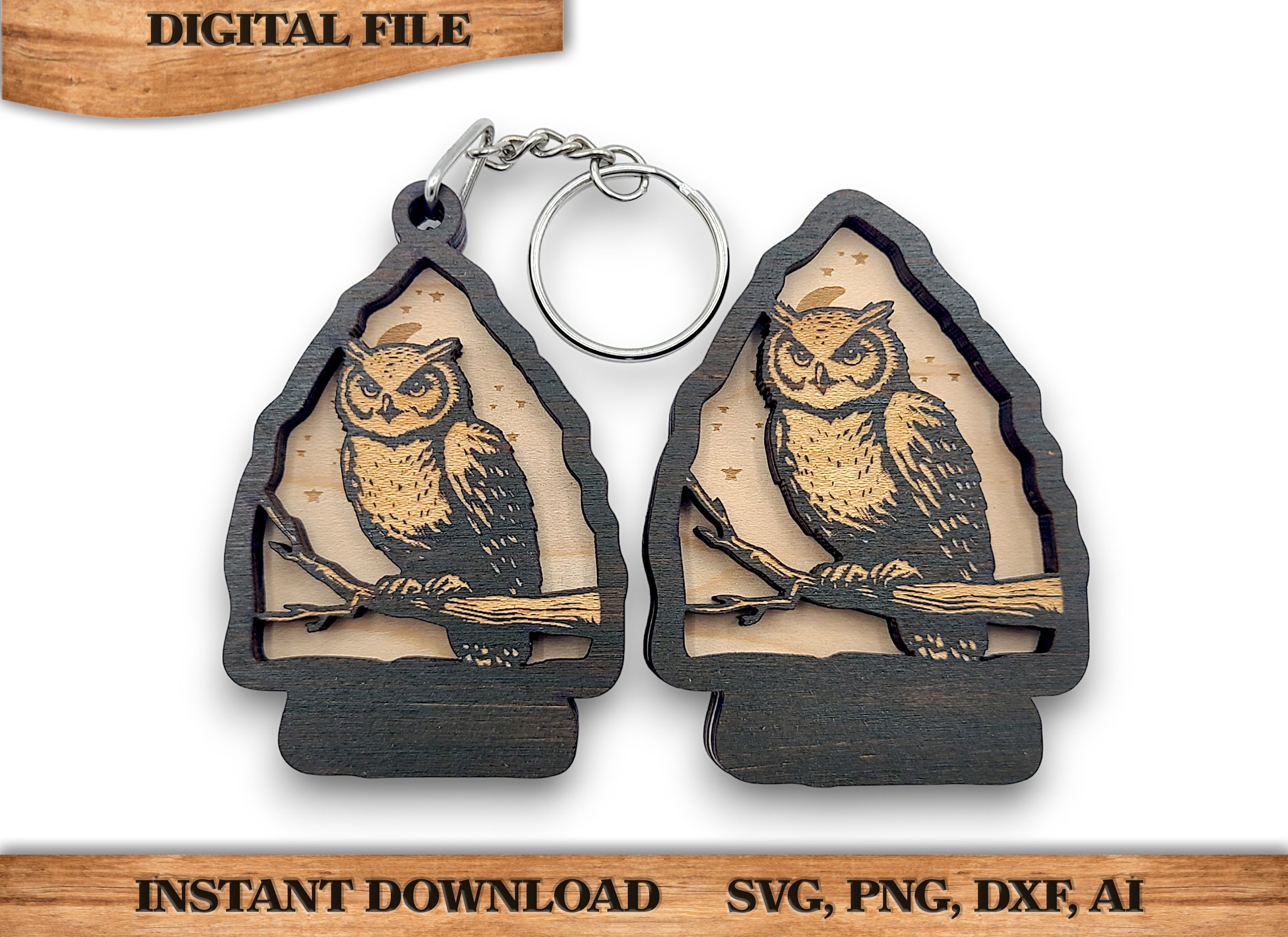 2 Layer Owl Arrowhead Keychain and Magnet Craft Gift Souvenir SVG, png, dxf File Instant Download Bu