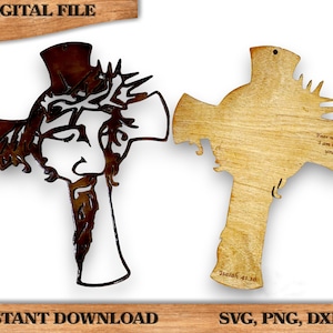 DIY 2-warstwowy drewniany krzyż Jezusa SVG, PNG, Dxf, Ai Plik Projekt Natychmiastowe pobieranie I Chrześcijaństwo, Plik gotowy do obróbki laserowej