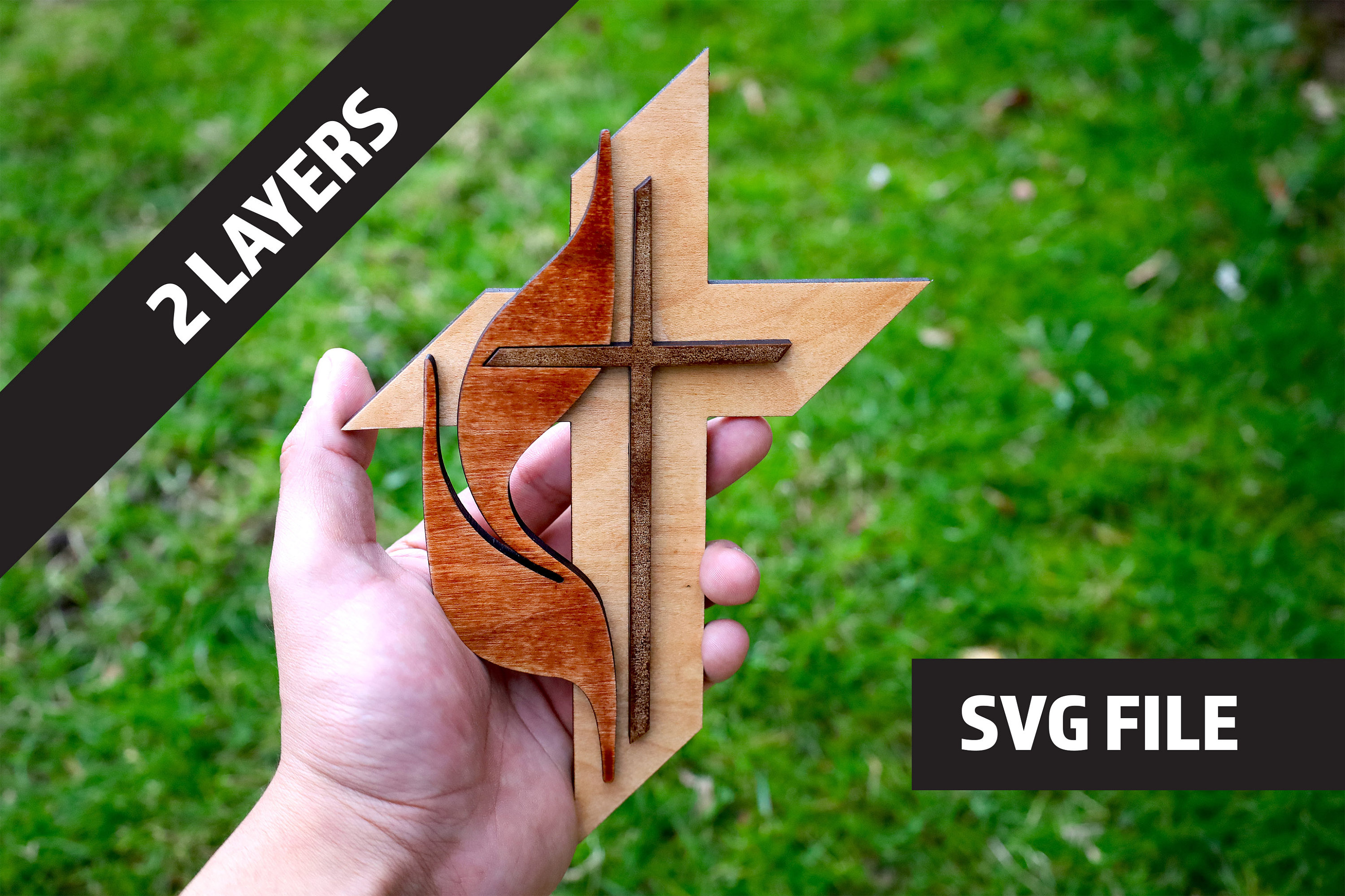 DIY 2 Layer Wooden Cross SVG, JPEG File Design Instant Download