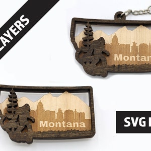 Montana State Bigfoot Keychain and Magnet craft SVG, DXF DIY 2 Layers File Instant Download