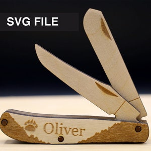 Navaja de bolsillo plegable de madera personalizable SVG, archivo láser DXF de 2 hojas para manualidades y regalos de proyectos de corte por láser