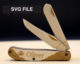 Customizable Wooden Folding Pocket Knife SVG, DXF 2 Blade Laser File for DIY Crafts and Laser Cutting Project Gifts