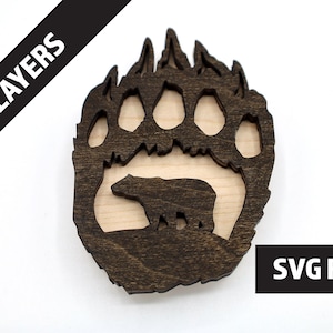 2 capas oso pata imán DIY artesanía SVG, archivo DXF Descarga instantánea