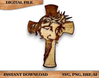 DIY 2 Layer Wooden Jesus Cross SVG, PNG, Dxf, Ai File Design Instant Download I Christianity, Laser ready File