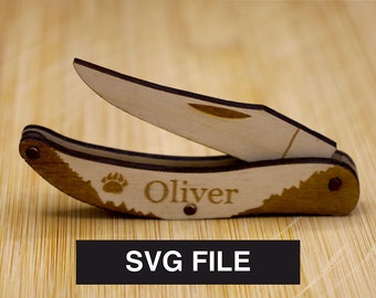 Custimizable Wooden Folding Pocket Knife SVG, DXF Laser File for DIY Crafts and Laser Cutting Projects