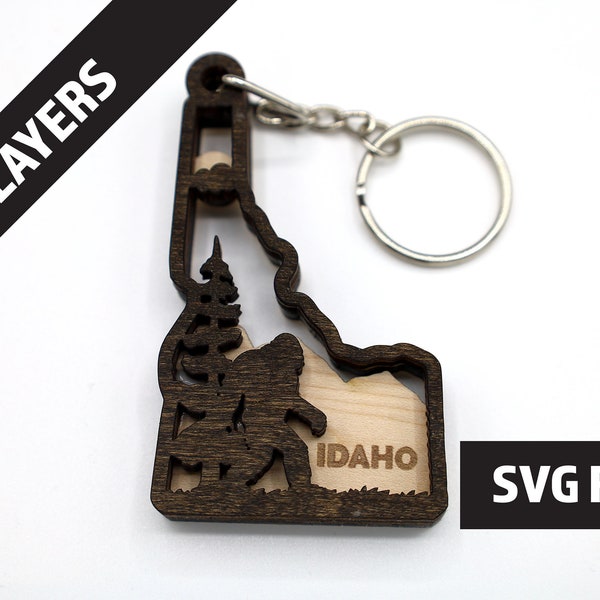 DIY 2 Layer Idaho State Bigfoot Keychain craft SVG, DXF File Instant Download