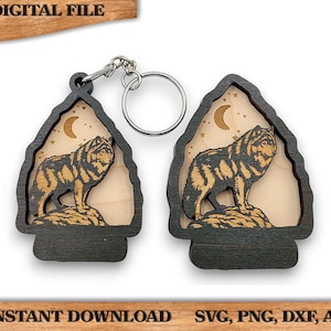 2-lagers vargpilspets nyckelring och magnet hantverk SVG, png, dxf fil direktnedladdning paket kommersiell licens ingår