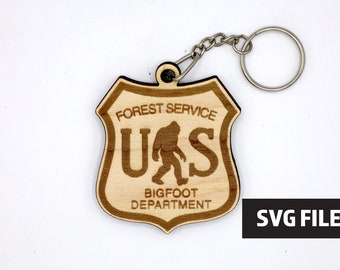 DIY Rustic Bigfoot Badge Keychain craft SVG File Instant Download