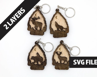 2 Layer Bear, Dear, Elk, Wolf Keychain/Ornament craft SVG, DXF File Instant Download