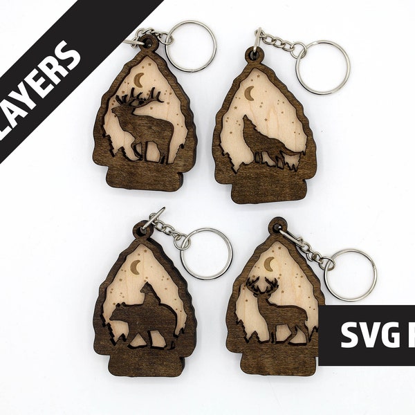 2 Layer Bear, Dear, Elk, Wolf Keychain/Ornament craft SVG, DXF File Instant Download
