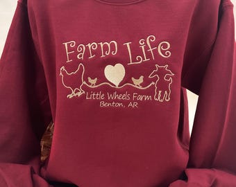 Chicken Goat Farm Name Crewneck, Personalized Homestead Hoodie,  Custom Farm Life Sweatshirt Embroidered, Gift for Farmer
