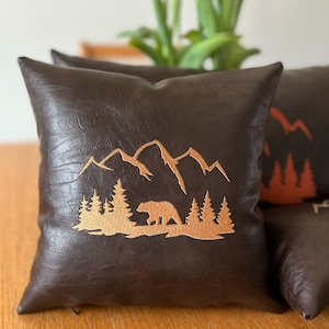 Cabin decor, log home decor, lodge decorations, small lumbar pillow, cabin throw pillows, leather pillow