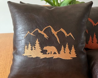 Cabin decor, lumbar pillow, 14x36 pillow cover, personalized leather pillow 18x18, lodge throw pillow