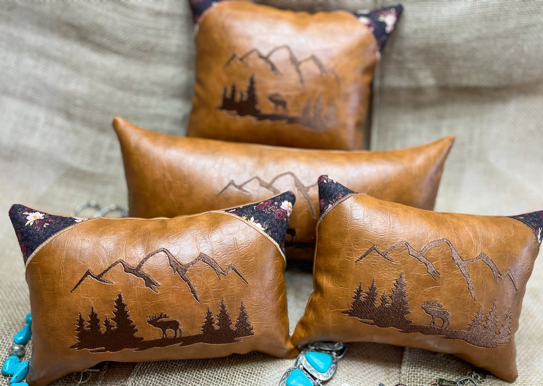 Leather Pillow, Lodge Pillow, Rental Cabin Décor, Small Lumbar Pillow