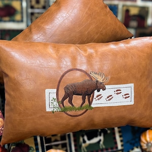 Leather moose pillow for cabin decor, lodge decor, log home decor, rustic moose pillow for lodge