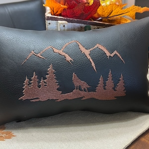 Cabin throw pillows, RV decor, cabin decor pillow, small lumbar pillow, log home decor, leather pillow, handmade furniture and decor