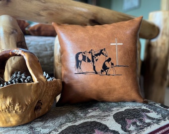 Leather pillow, western pillow, lumbar pillow, sofa pillow, cowboy pillow, embroidered pillow