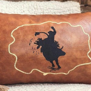 Leather rodeo lumbar pillow, Cowboy decoration throw pillow cushion covers, 20x20 western style home rodeo accent cushion, cabin pillow image 6
