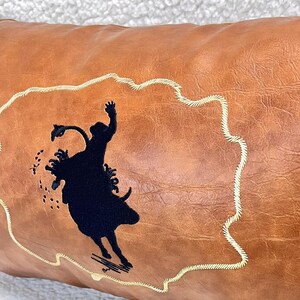 Leather rodeo lumbar pillow, Cowboy decoration throw pillow cushion covers, 20x20 western style home rodeo accent cushion, cabin pillow image 4