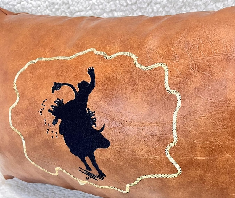 Leather rodeo lumbar pillow, Cowboy decoration throw pillow cushion covers, 20x20 western style home rodeo accent cushion, cabin pillow image 4