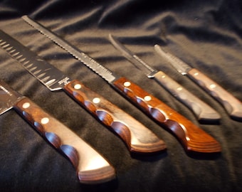 Vintage EKCO Chef KNIFE Set. Made in USA. Stainless Vanadium Flint, Wood Case.