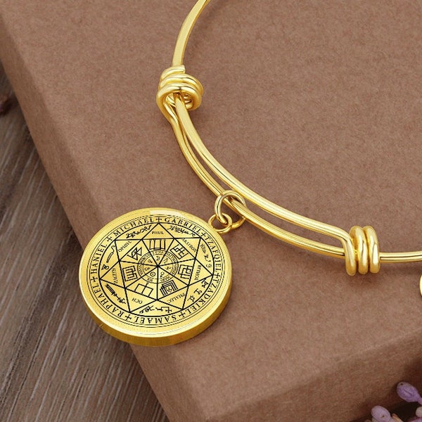 Seven Archangels Seal Bracelet, Religious Jewelry, Protection Talisman, Christian Bangle, Custom Engraved Bracelet, Personalized Gift