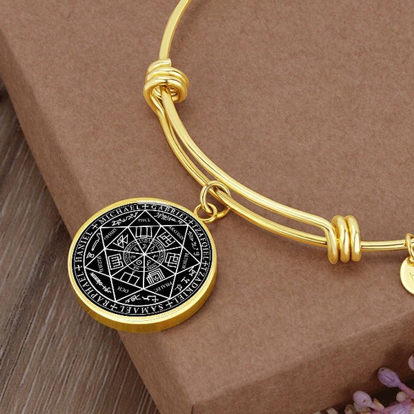 Seven Archangels Seal Bracelet, Gold Talisman Bracelet, Religious Jewelry, Christian Gift, Protection Talisman, Custom Engraved Bracelet