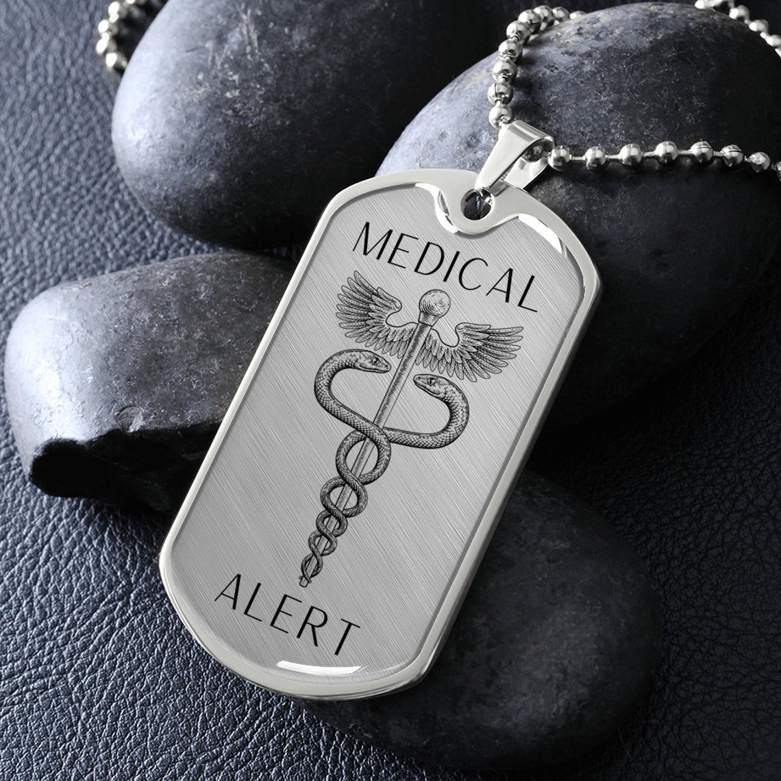 Unisex Medical Alert Dog Tag Necklace With Engraved Name Etsy