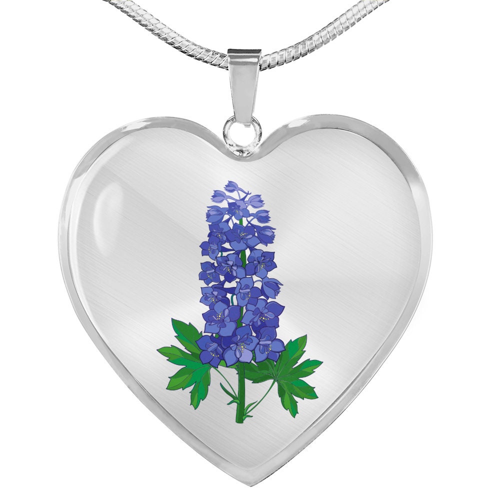 July Birth Flower Necklace Larkspur Necklace Pendant Birth Etsy