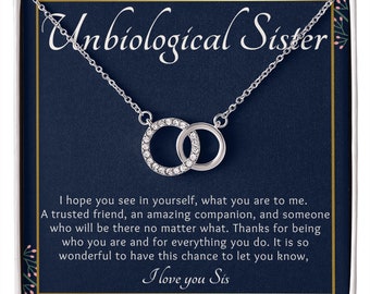 Unbiological Sister Necklace Gift for Best Friend, Interlocking Circle Necklace, Soul Sister Necklace, Sister in Law, Message Card Jewelry