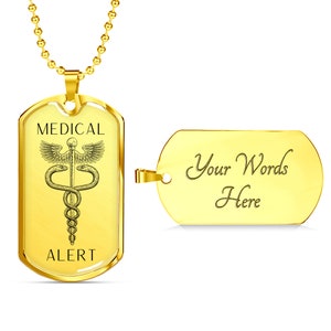 Unisex Medical Alert Dog Tag Necklace With Engraved Name Information ...