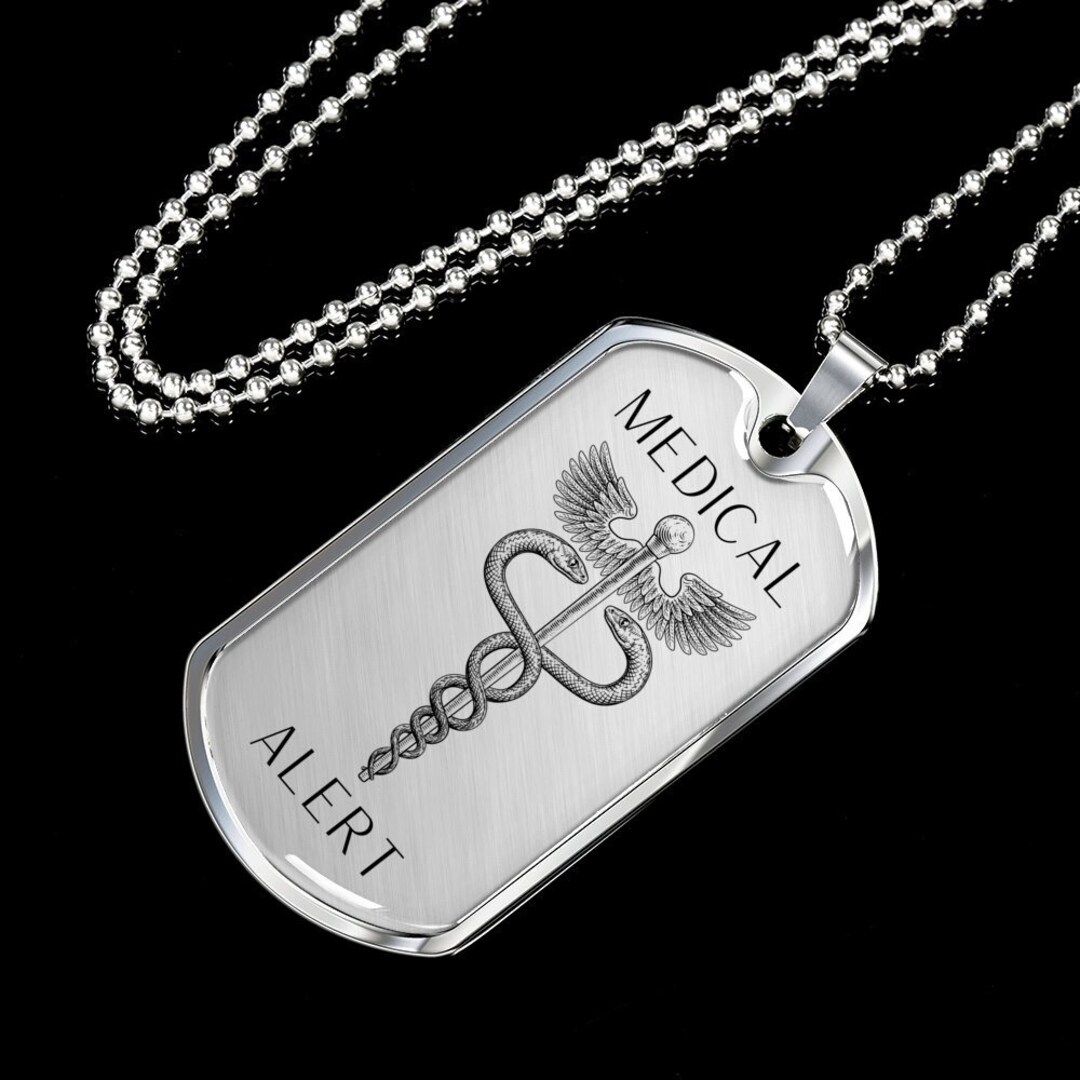 Unisex Medical Alert Dog Tag Necklace With Engraved Name Information ...