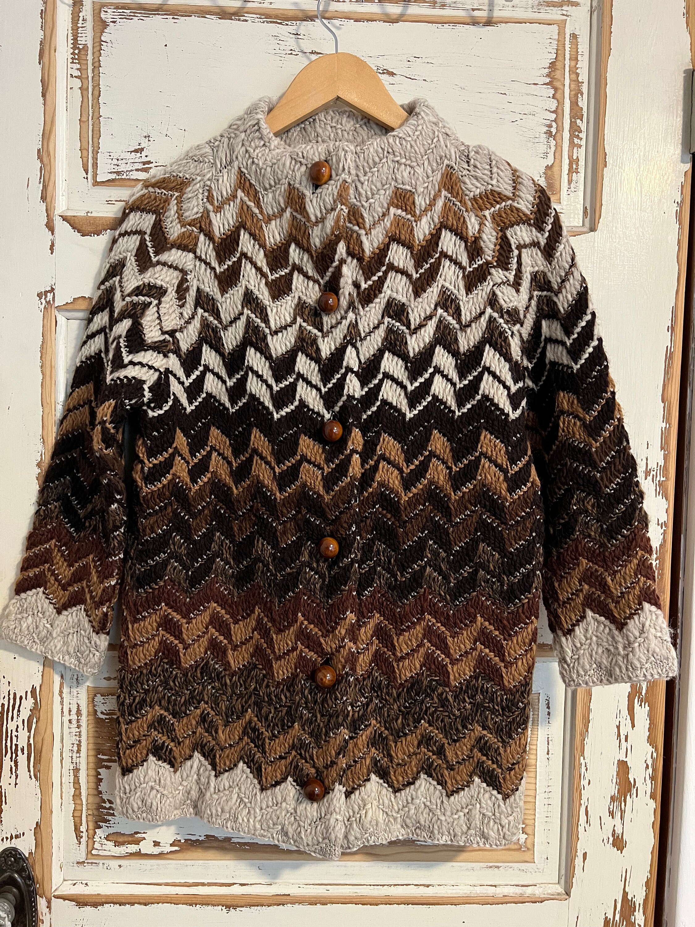 Vintage 70s Designer Cardigan Coat, Dalton Zig-zag Knit - Etsy