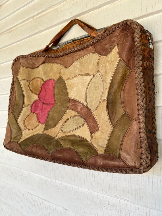 Char Leather Briefcase, Rare 1960’s Boho Floral L… - image 5