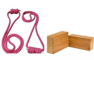 Yoga Wall Ropes (Set of 4 ropes-2 long 2 small)+ 2 Yoga blocks,Yoga Ropes Red, Medical yoga ropes, therapeutic yoga use, gift for her