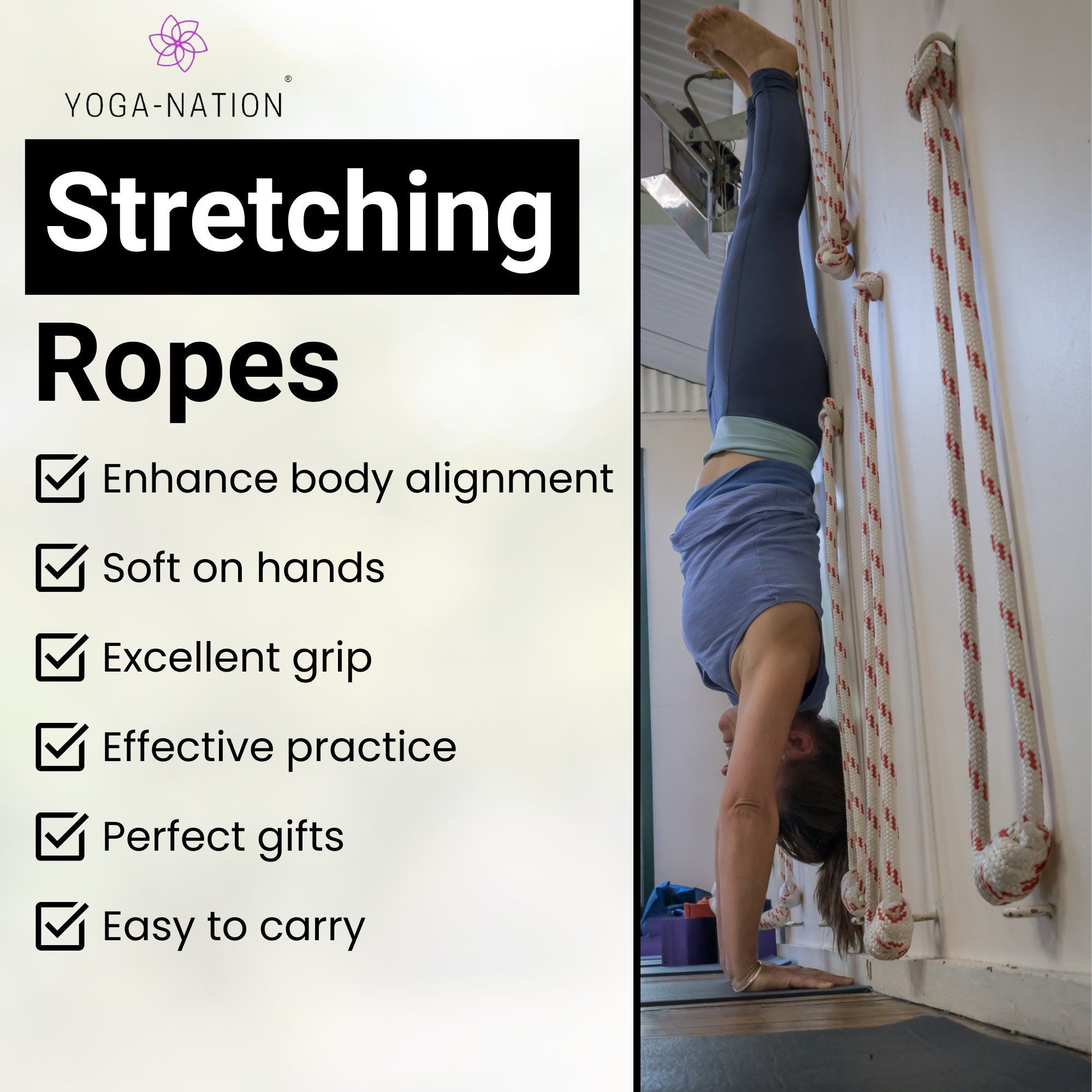 Iyengar Yoga Wall Ropes: Pure Cotton, Therapeutic Alignment (set of 12 ...