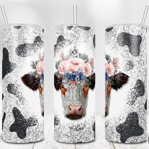 20 Oz Skinny tumbler sublimation design of Cow Print Animal glitter Design  | PNG File Digital Download For Straight And Tapered Tumbler.
