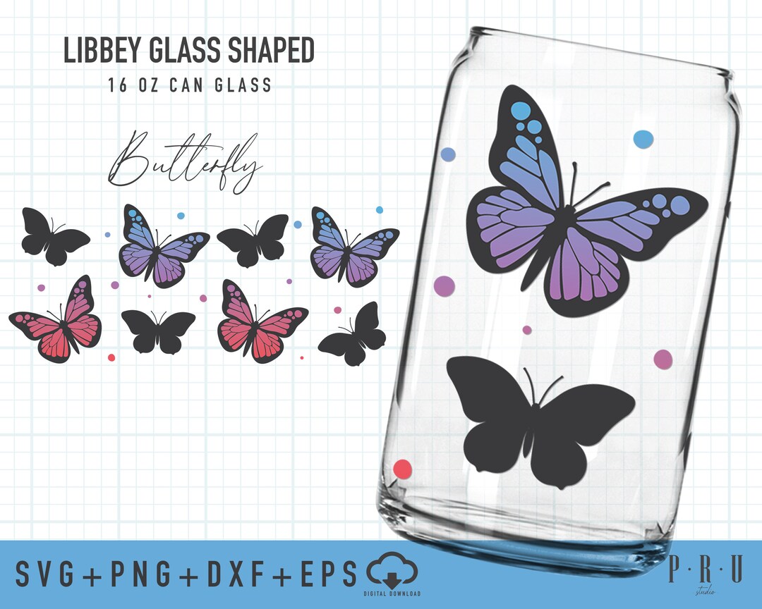 Butterfly Full Wrap Libbey Glass Shaped 16 OZ Can Glass Svg | Libbey ...