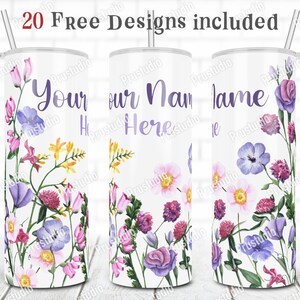 20Oz Skinny tumbler sublimation design of Flower with space can add your own text | Digital Download For Straight And Tapered Tumbler.