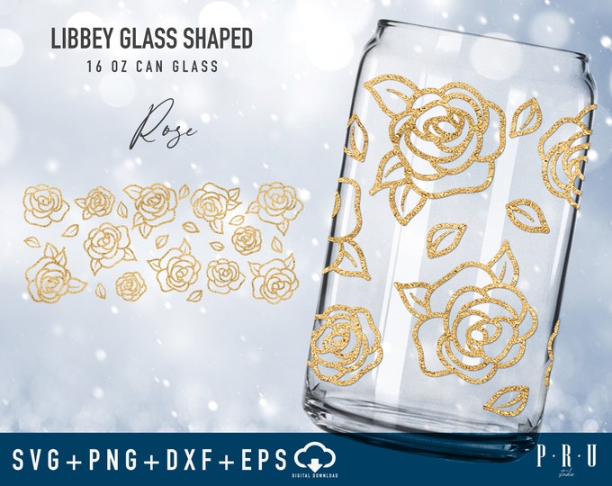 Rose Full Wrap for Libbey Glass Shaped 16 OZ Can Glass Svg | Libbey ...