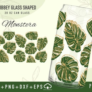 Monstera Full wrap Libbey Glass Shaped 20 OZ Can glass svg | Libbey Glass Svg | Can Glass Svg | Monstera Can Glass Digital download.