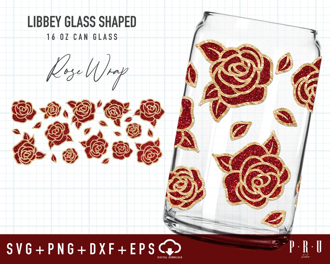 Rose Full Wrap for Libbey Glass Shaped 16 OZ Can Glass Svg | Libbey ...